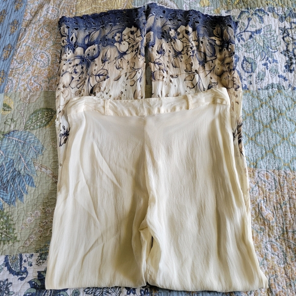 She Fly | Cream Sheer Blue Floral Flare Pants - Picture 7 of 9